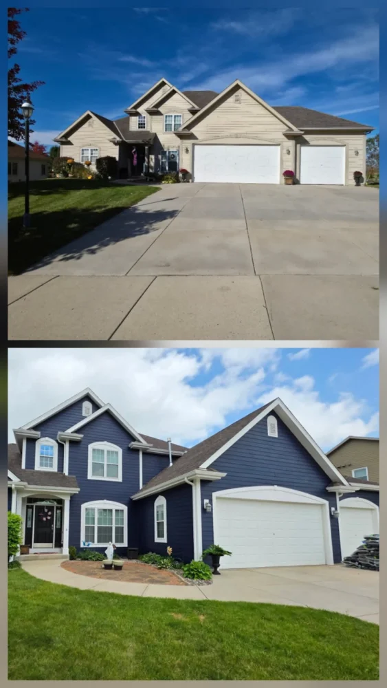 Before and after exterior painting transformation in Waukesha County WI by Empire Painting
