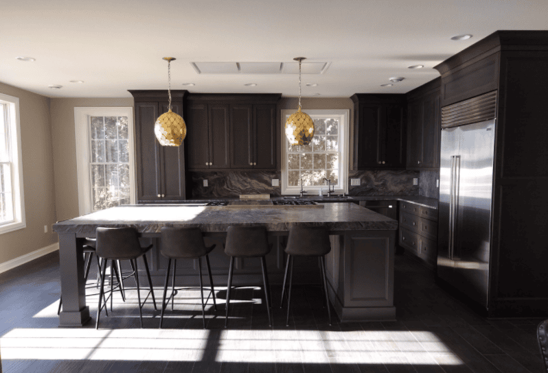 Dark kitchen cabinets and gray island painting inspiration