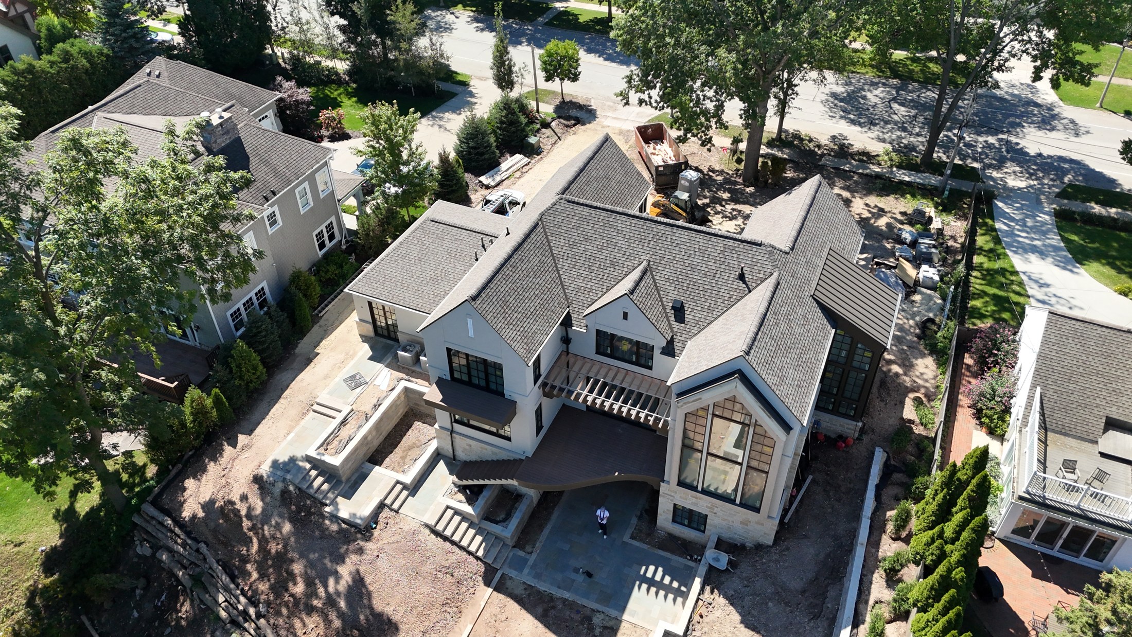 Aerial overview of the Whitefish Bay home during its interior and exterior remodel
