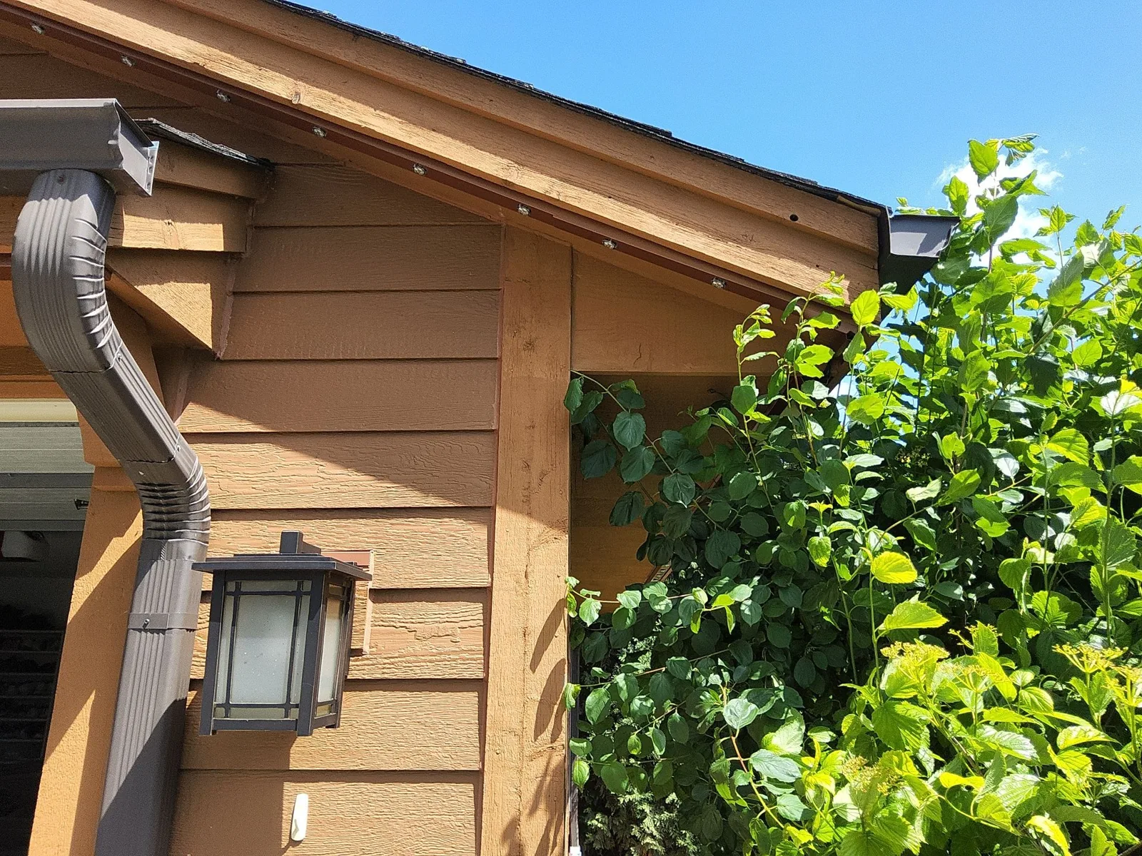 After: cedar trim and fascia at the garage gable