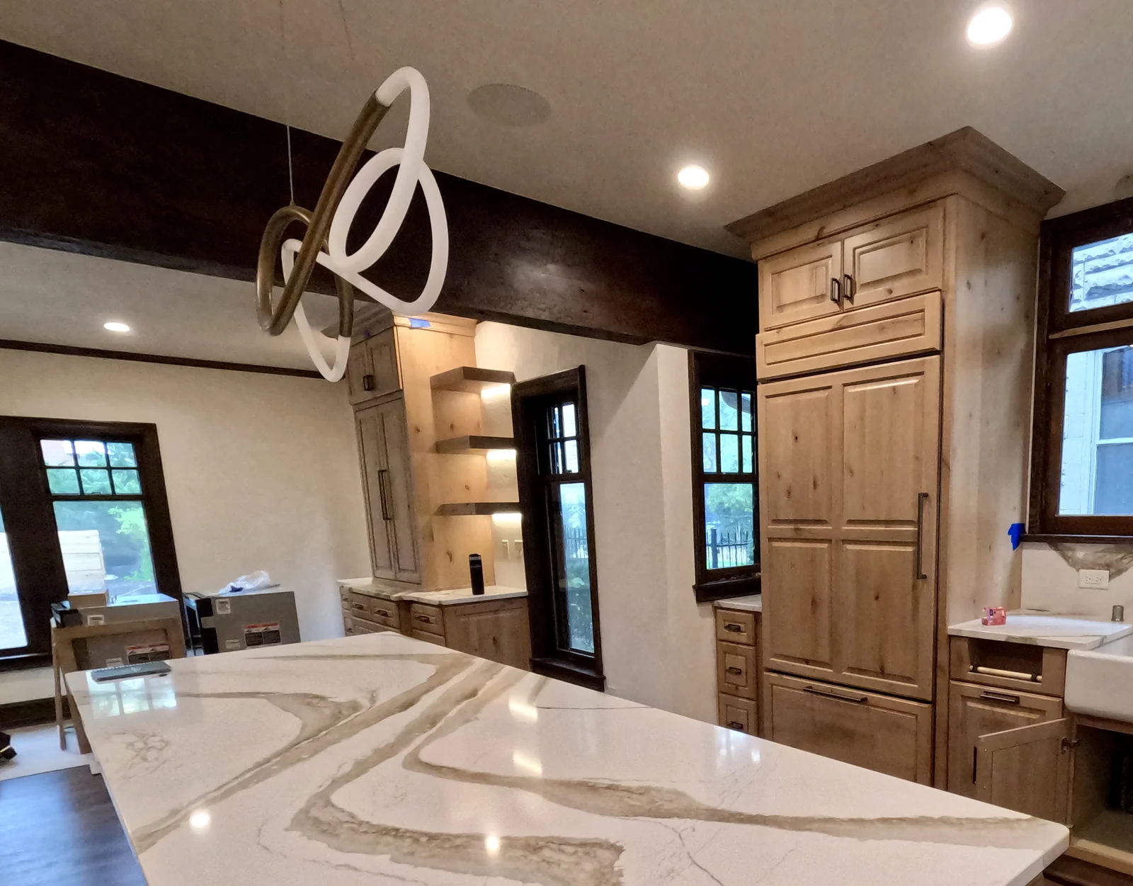 Wood trim and cabinetry in the Whitefish Bay kitchen