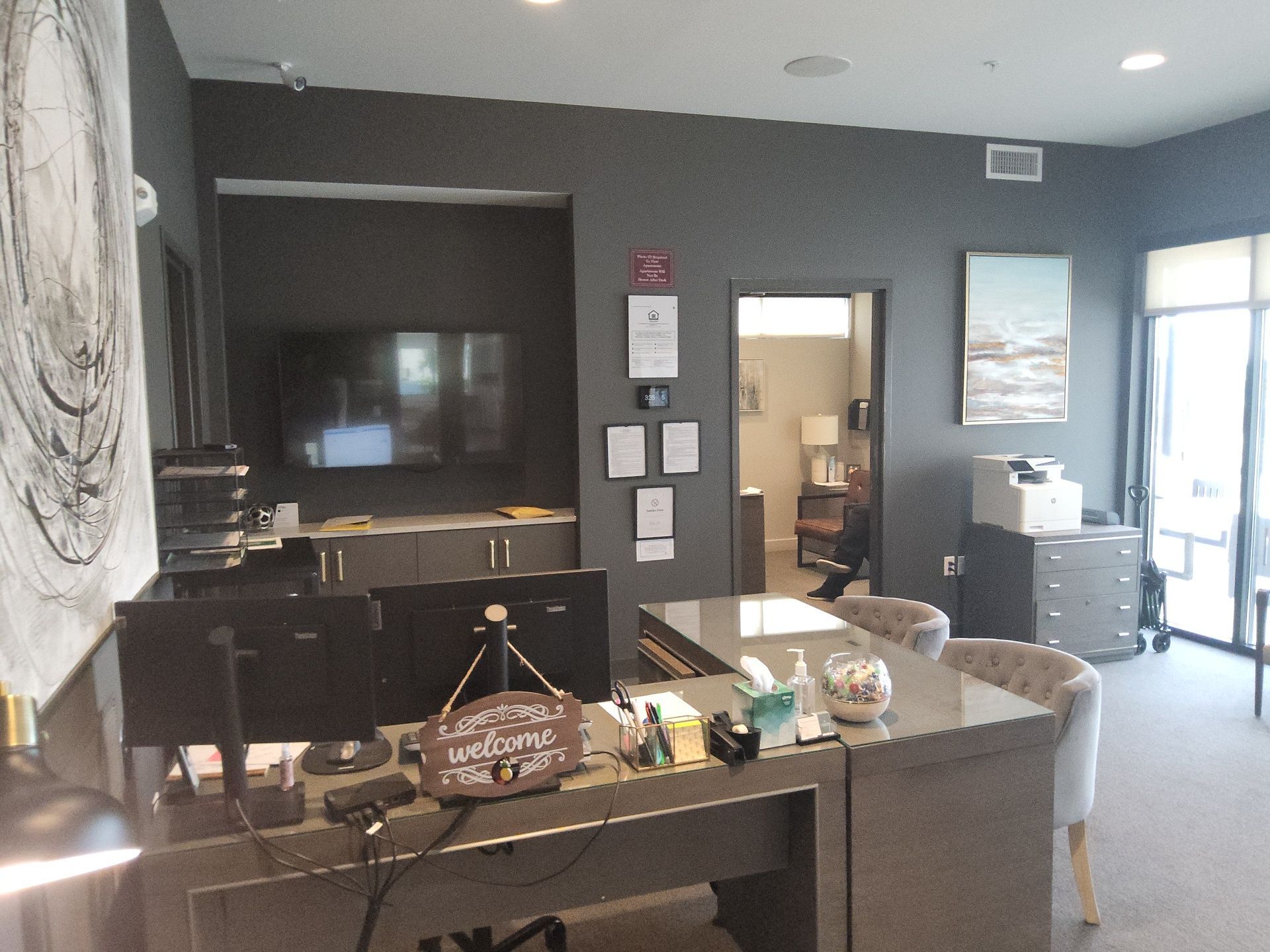 Franklin commercial office with charcoal walls and a reception desk