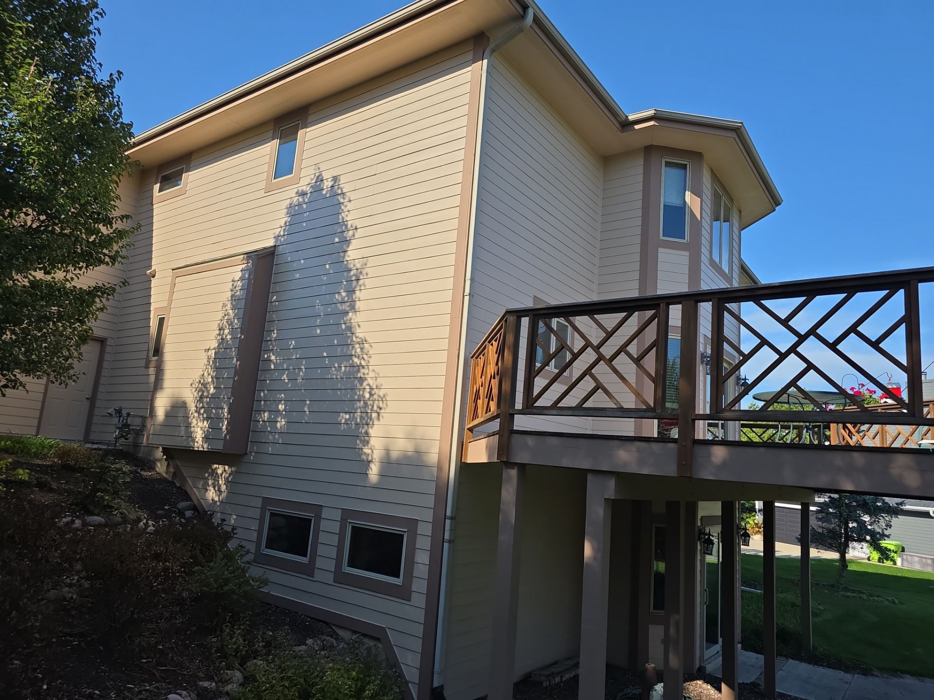 Finished Hartland siding and decorative wood deck railings