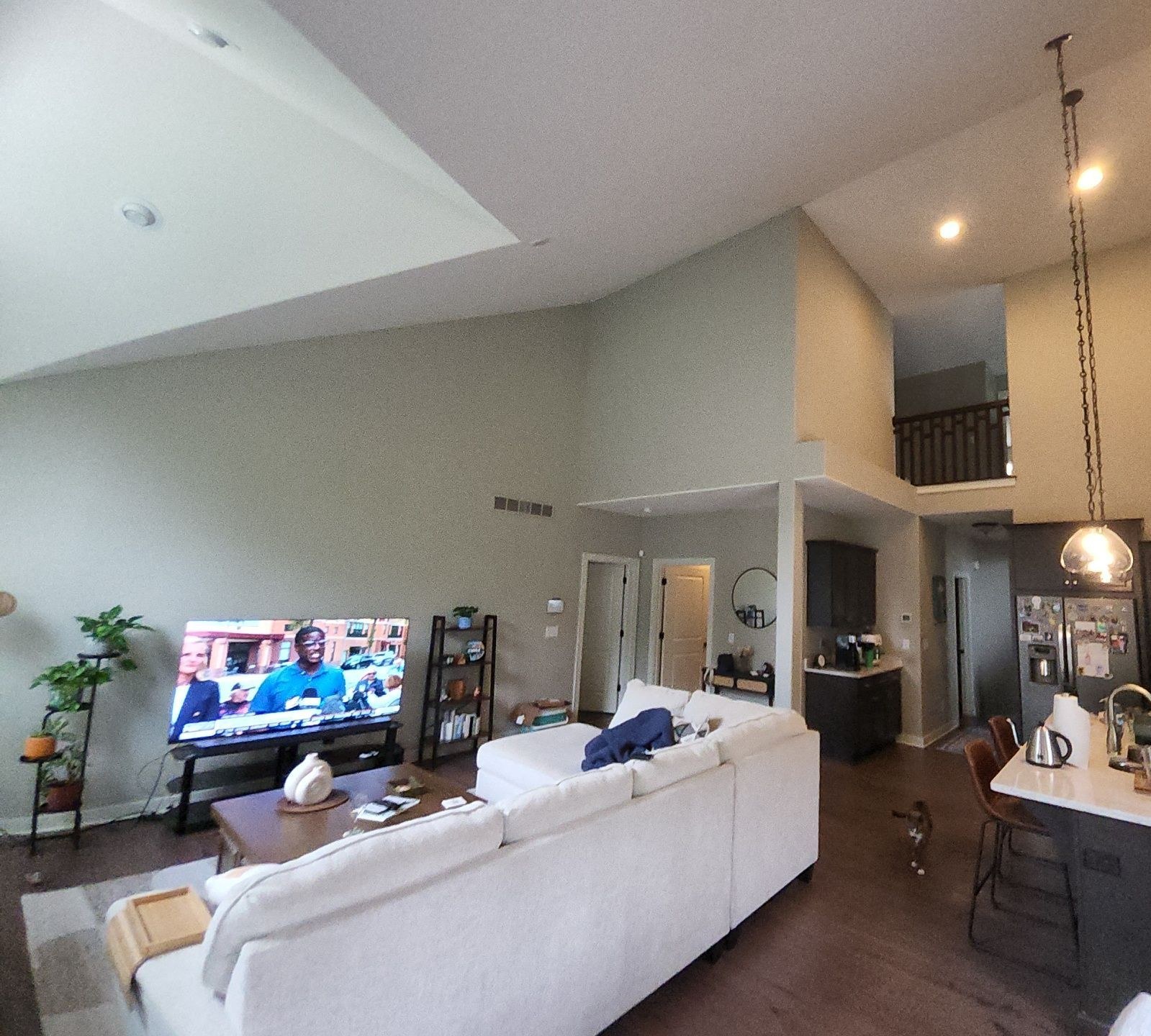 Living room walls around the fireplace and kitchen in Brookfield, Wisconsin