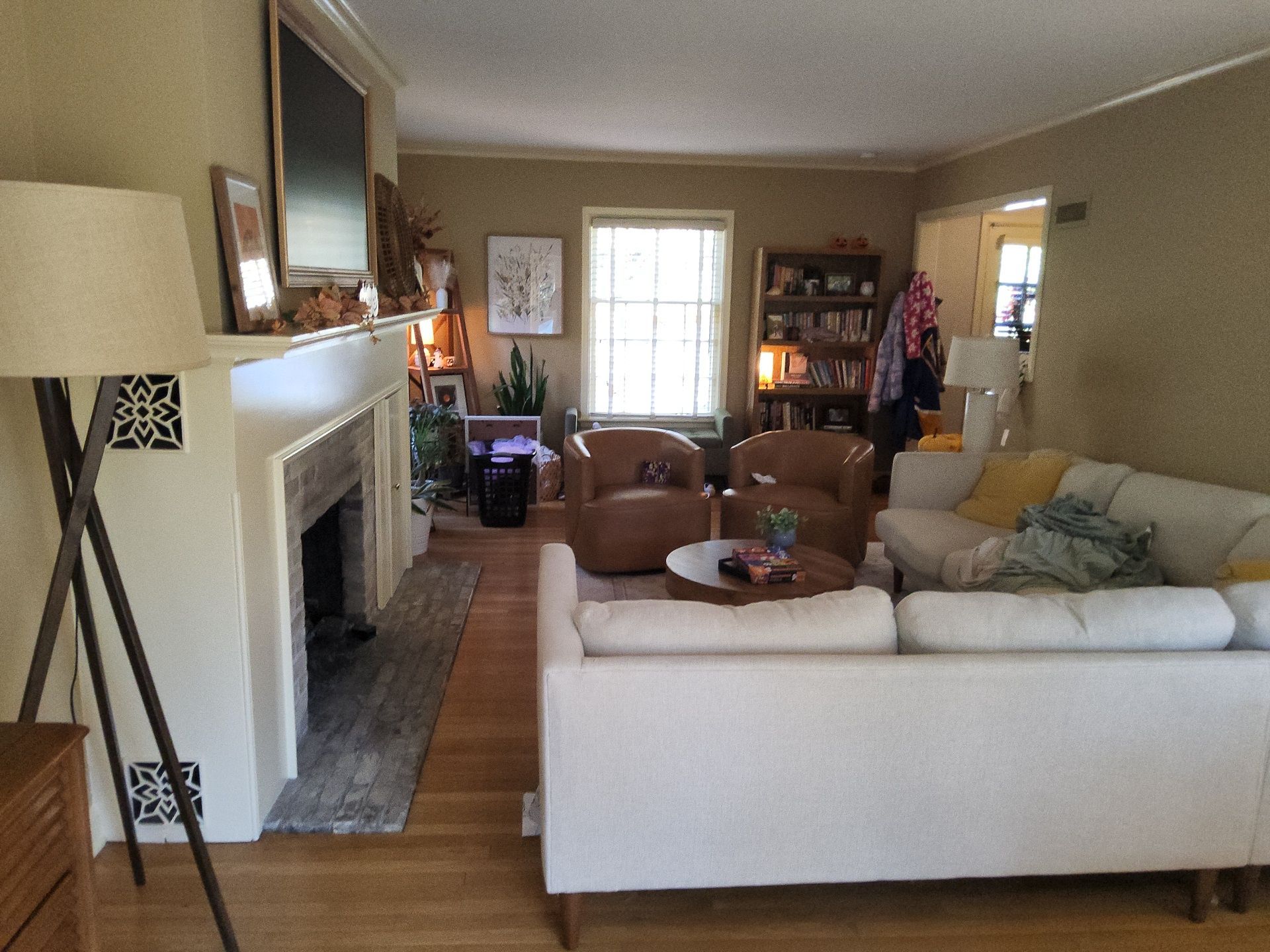 Wauwatosa living room fireplace, painted walls and white trim