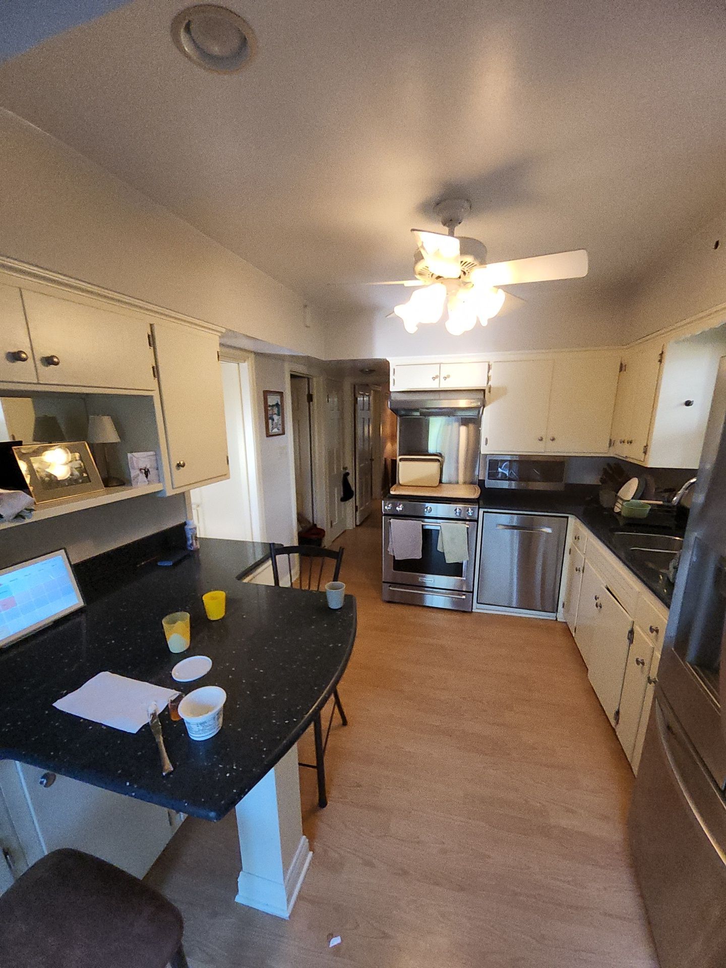 Wauwatosa kitchen with light painted walls and white trim
